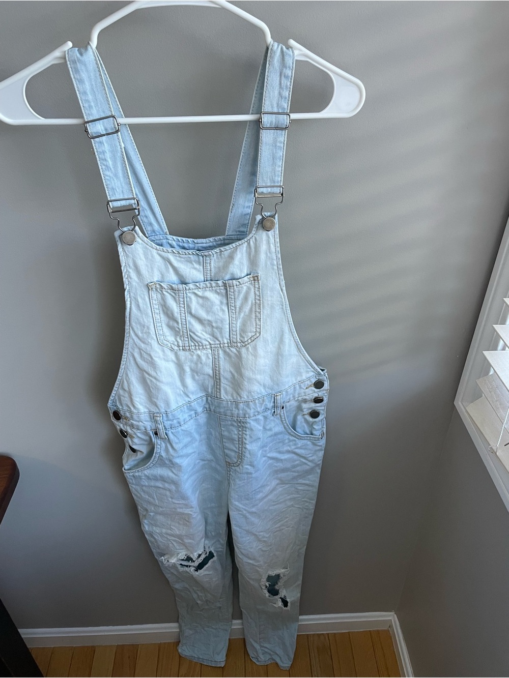 Forever 21 Light Blue Distressed Denim Overalls